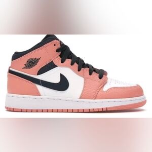 Like New Nike Air Jordan 1 Mid GS "Pink Quartz" sneaker. 